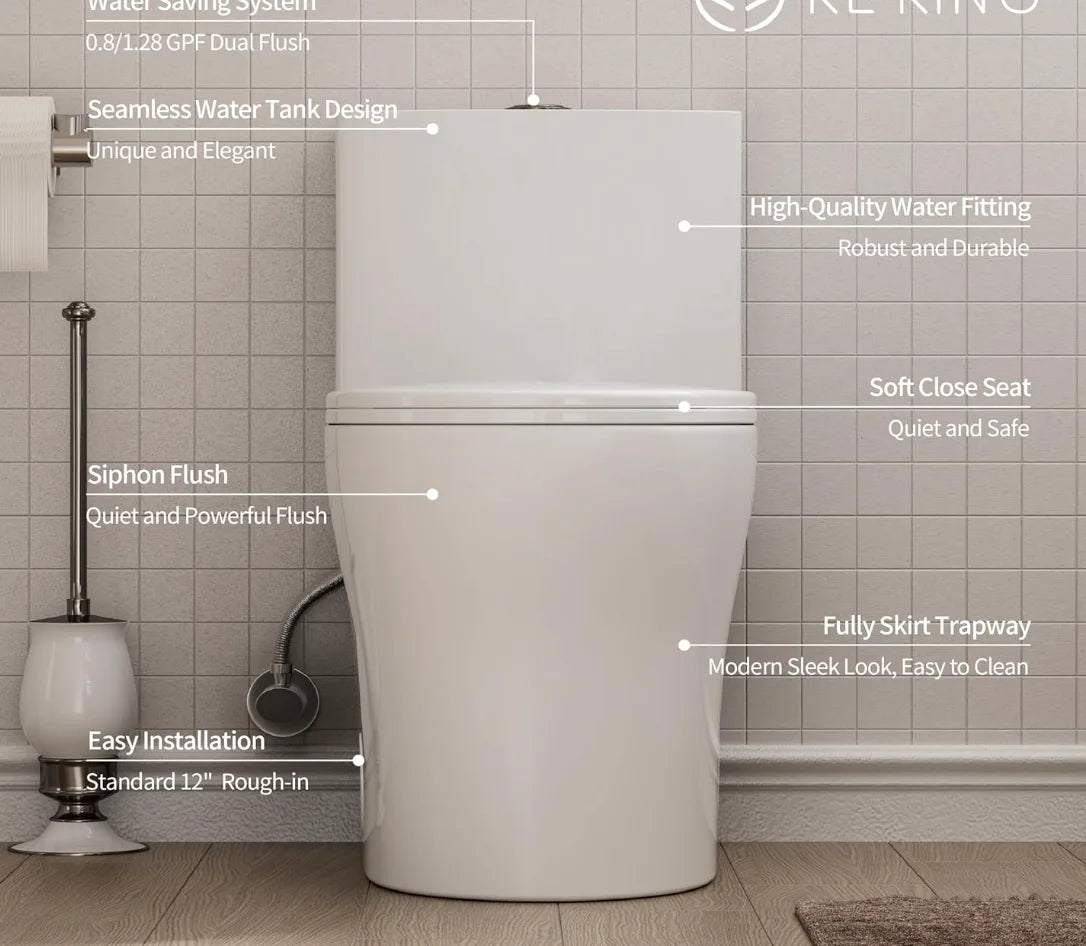 One Piece Powerful Flush Modern Toilet Small Bathroom