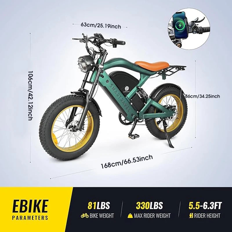 1200W Single Wheel Drive All Terrain Electric Bicycle 48V