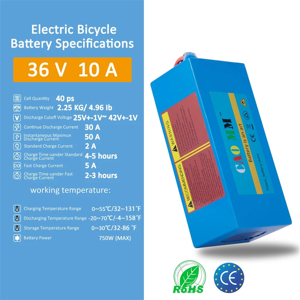 36V 10Ah Lithium Battery Pack for Electric Bike Scooter