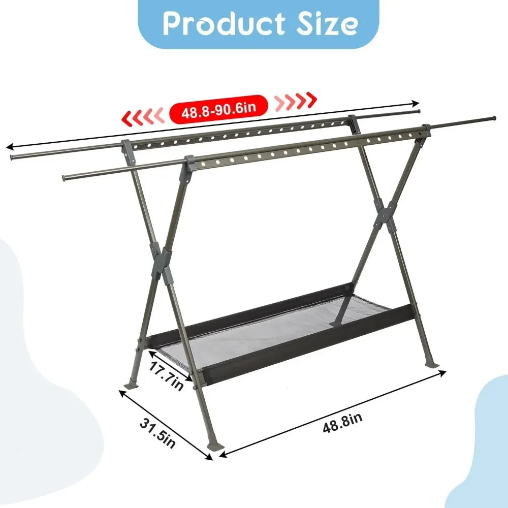 Clothes Rack Foldable -- 42 Hooks and Drying Mesh