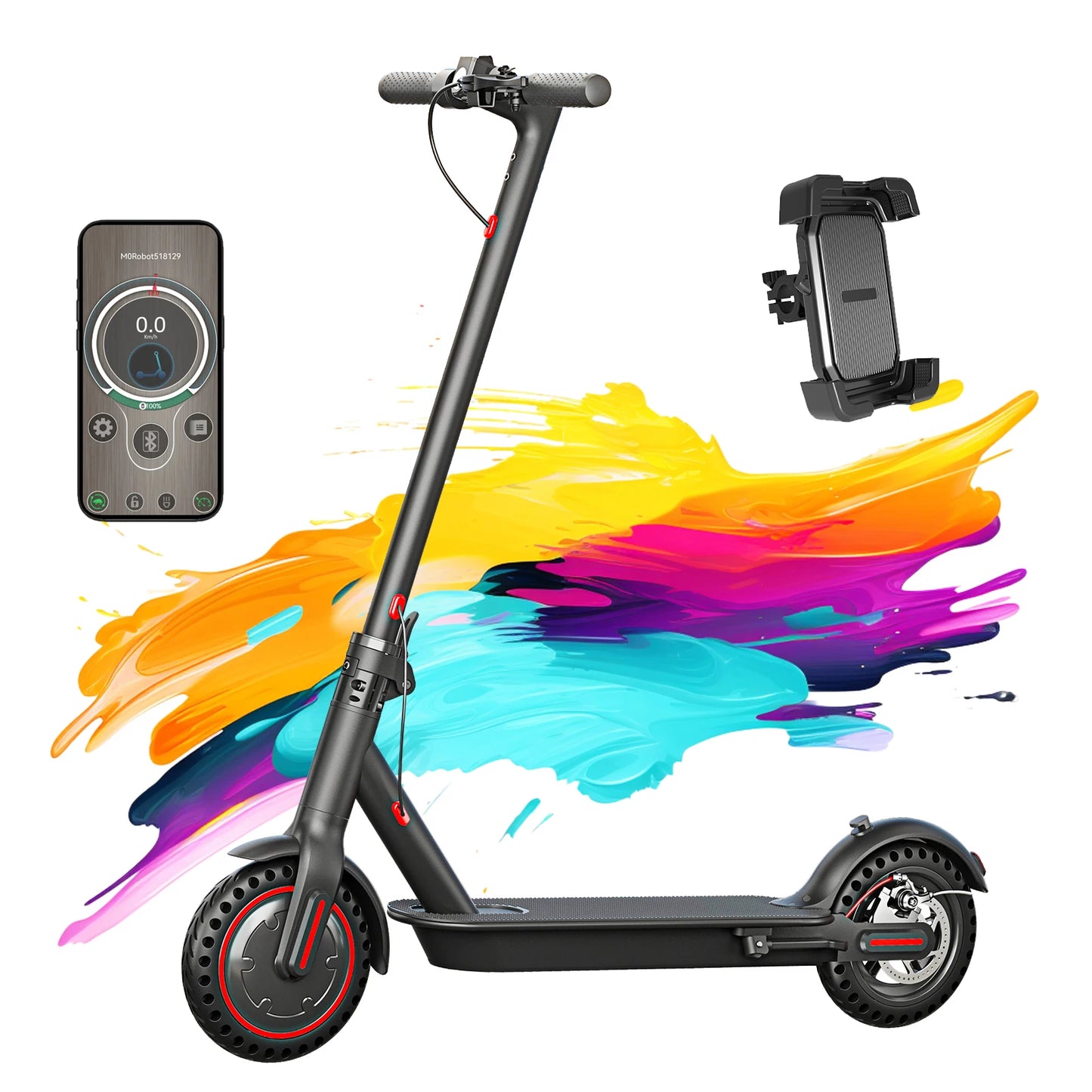 Black 350W Electric Scooter with Phone Holder for Adults