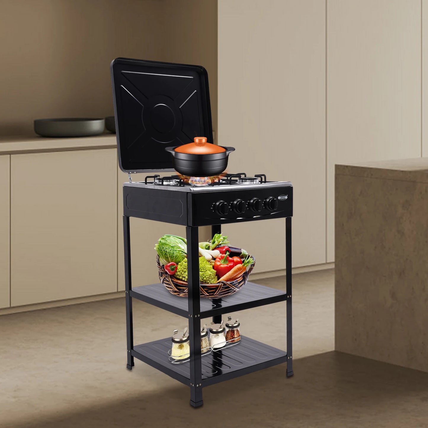 Portable 4 Burner LPG Gas Stove With Wind Blocking Cover