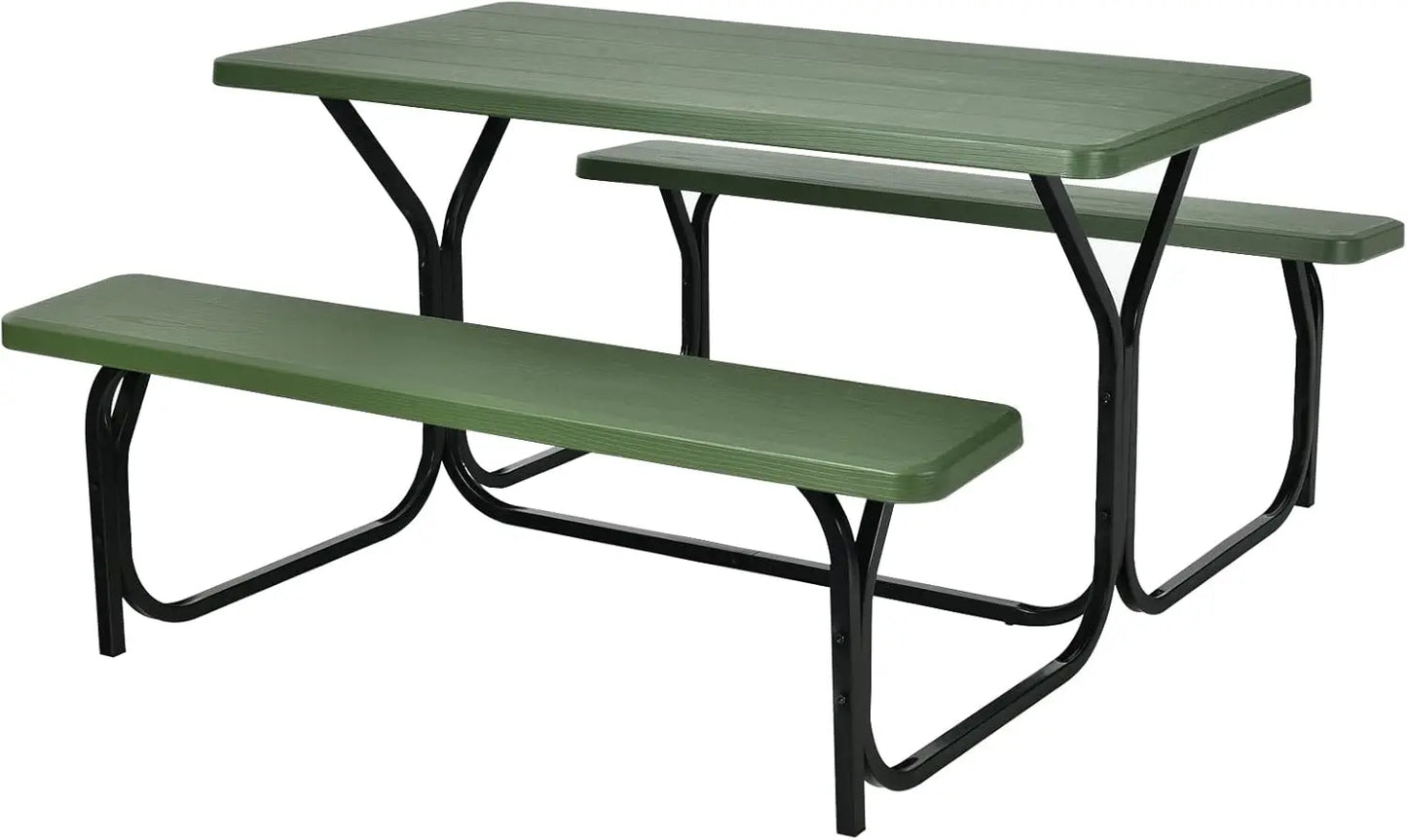 Plastic Table w/Steel Frame & Wood-Like Texture