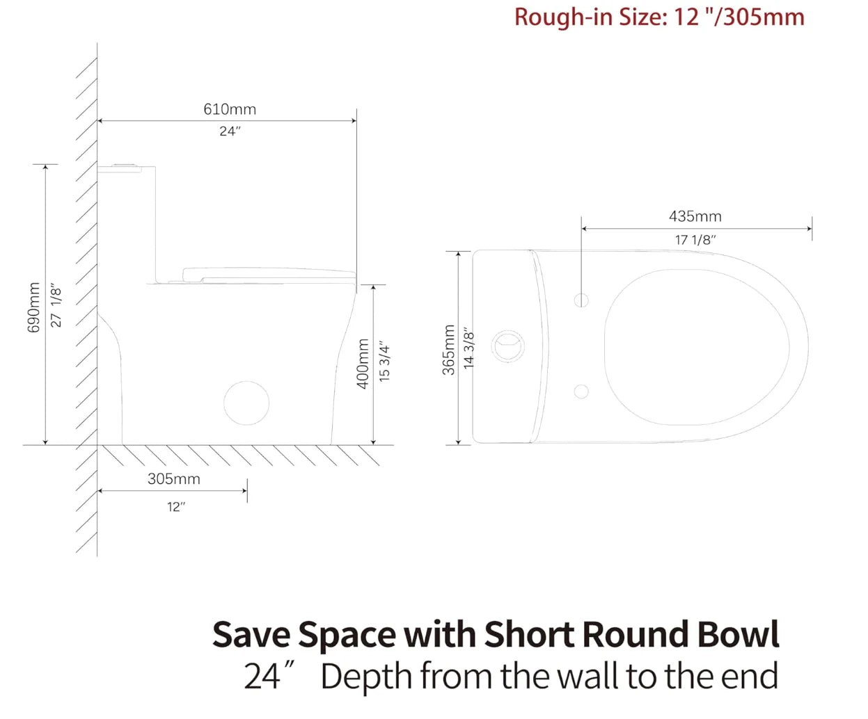One Piece Powerful Flush Modern Toilet Small Bathroom