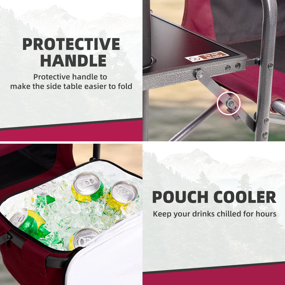 Camping Chair w/Cooler Bag & Side Tray for Outdoor Comfort