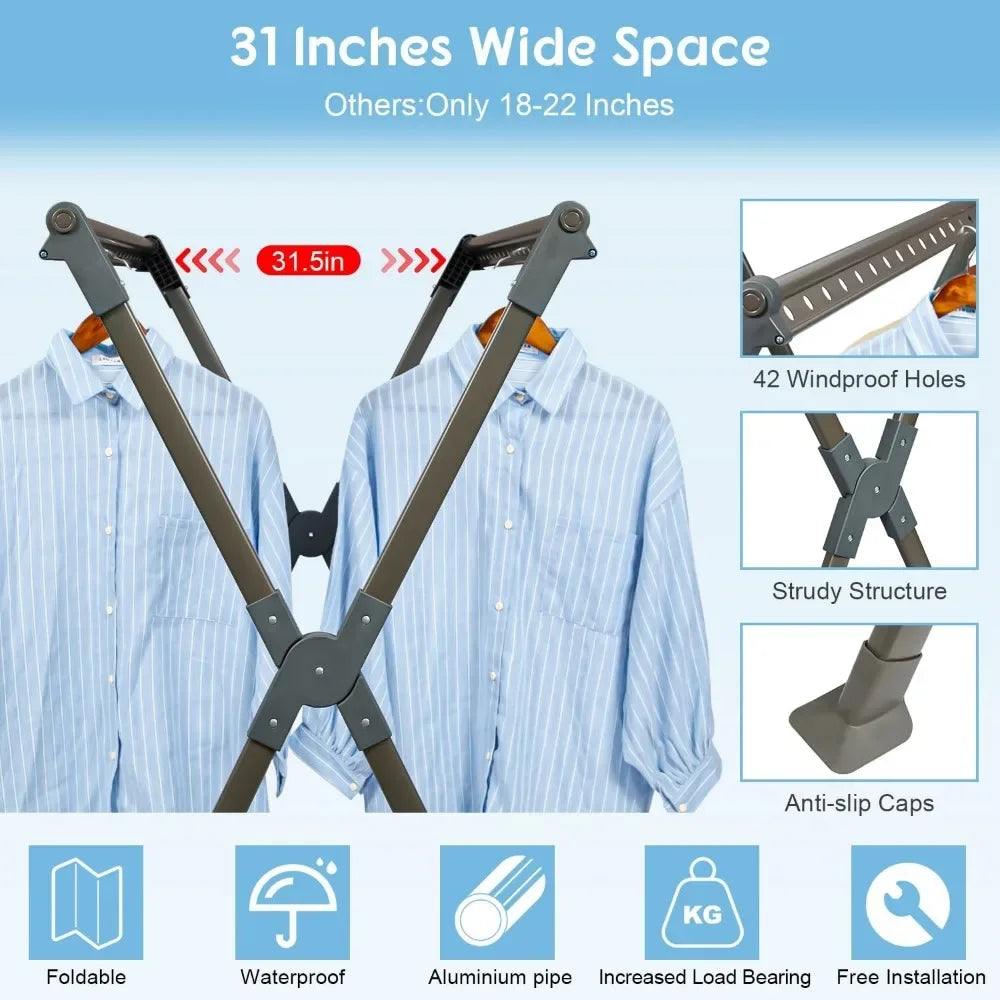 Clothes Rack Foldable -- 42 Hooks and Drying Mesh