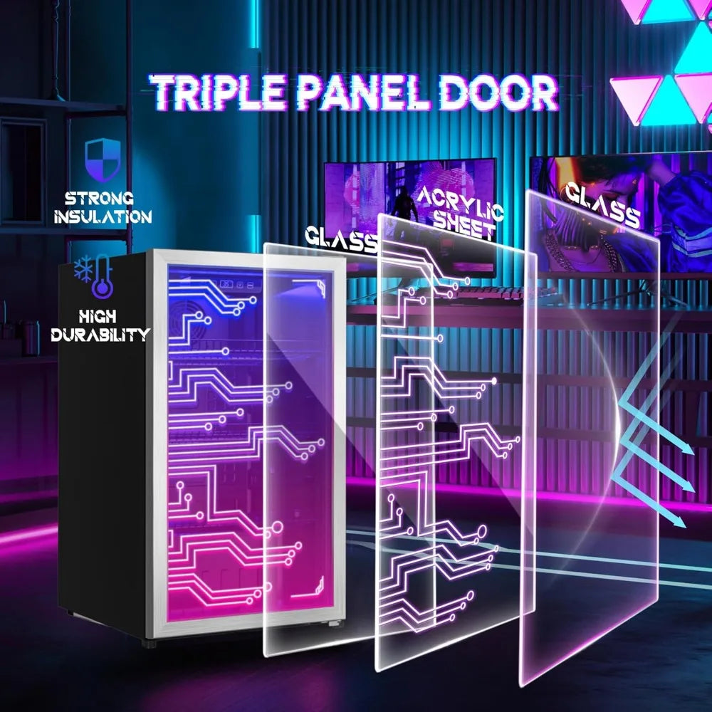 120 Can Beverage Refrigerator w/LED Lighting Door Design