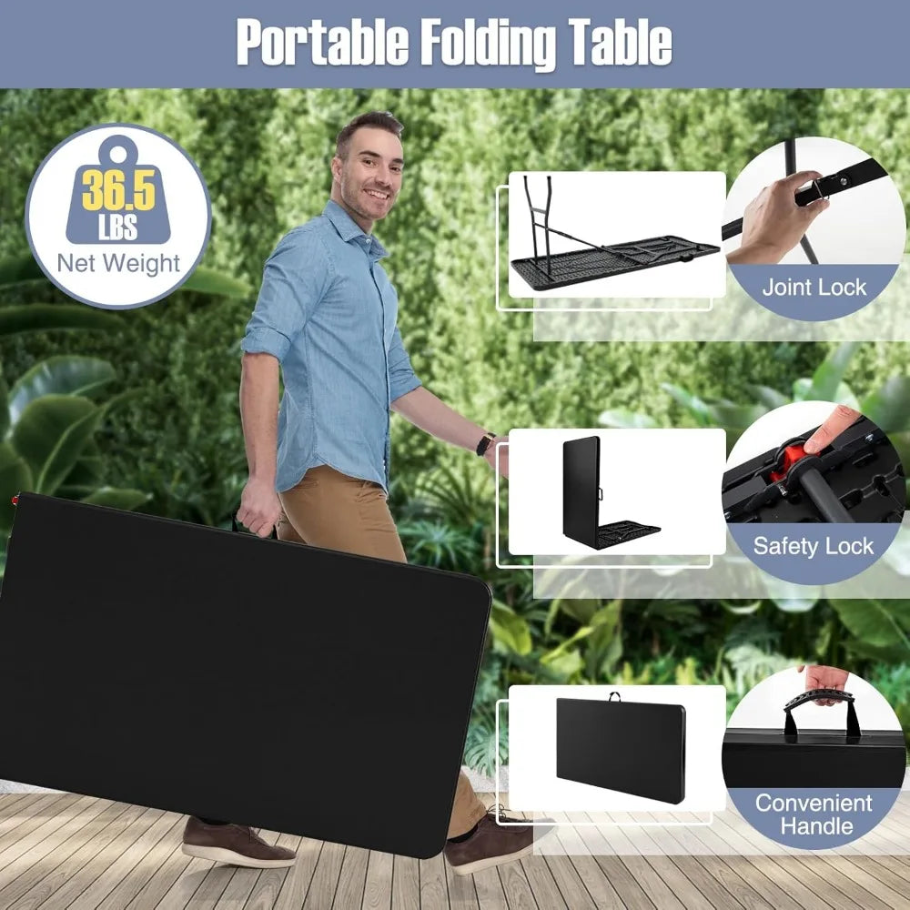 8ft Plastic Heavy Duty Tabletop, Handle, Lock