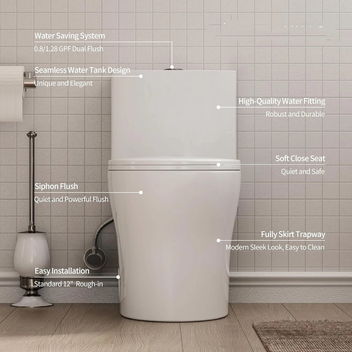 One Piece Powerful Flush Modern Toilet Small Bathroom