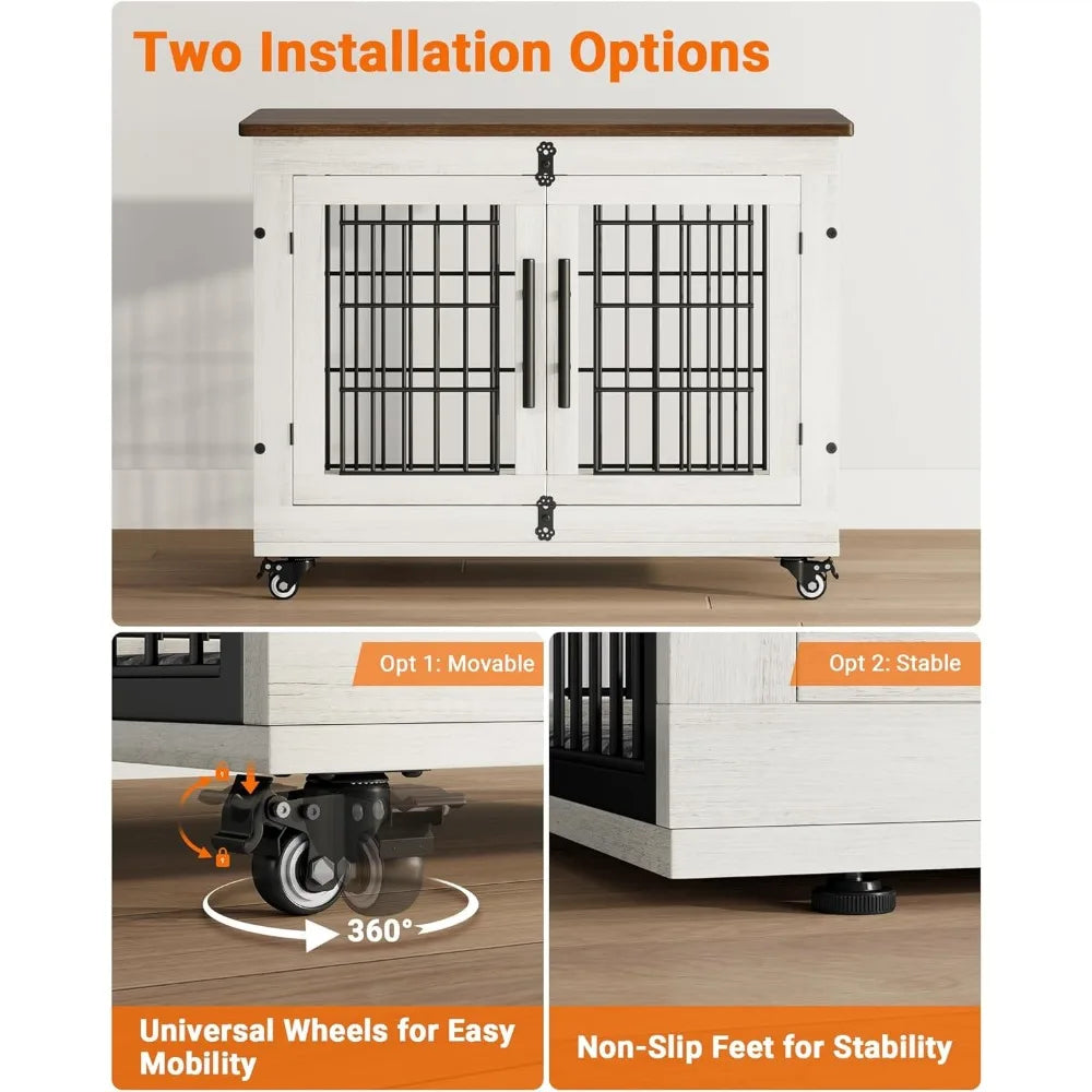 Wooden Dog Kennel Indoor with Double Doors for Pets