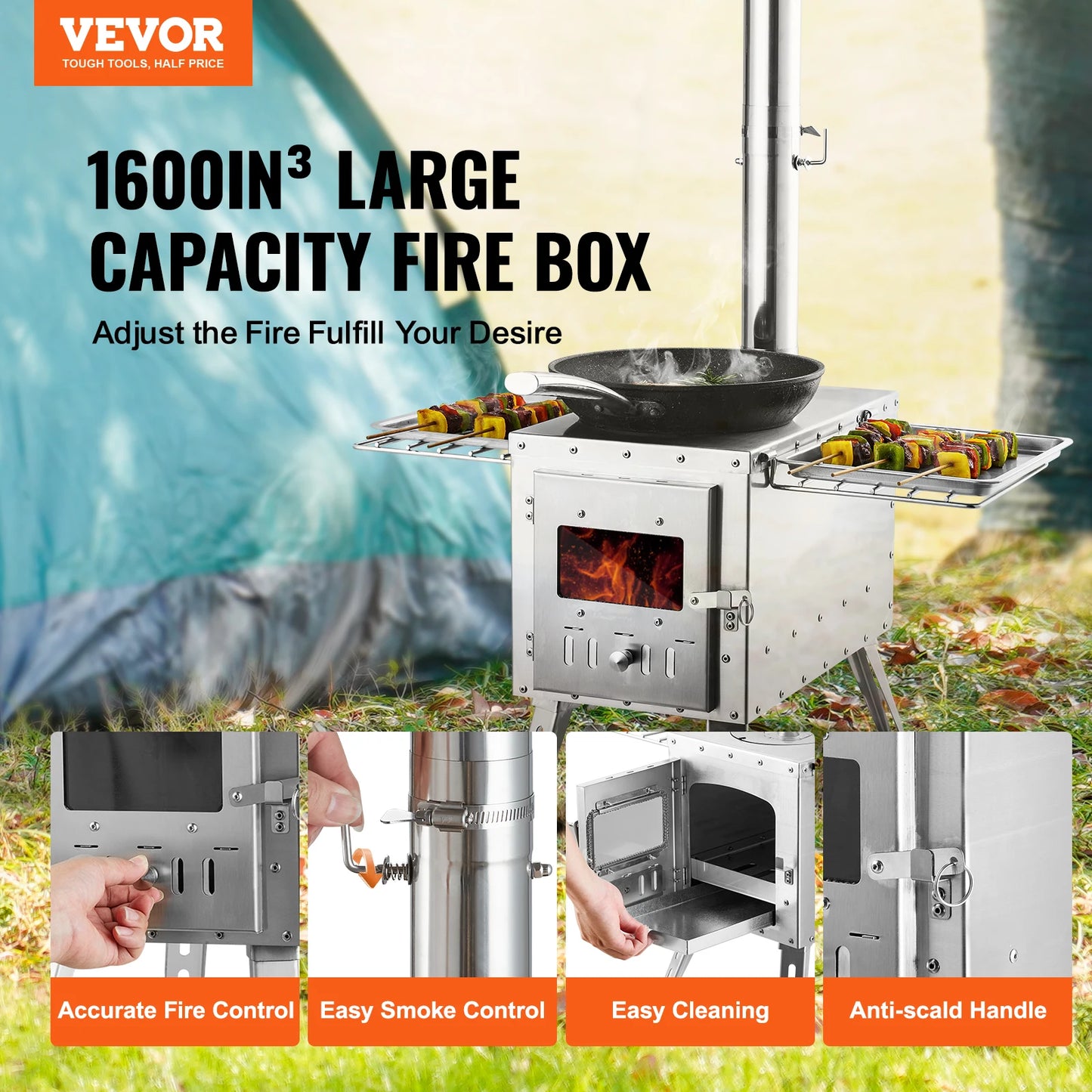 Wood 86 inch Stainless Steel Camping Stove