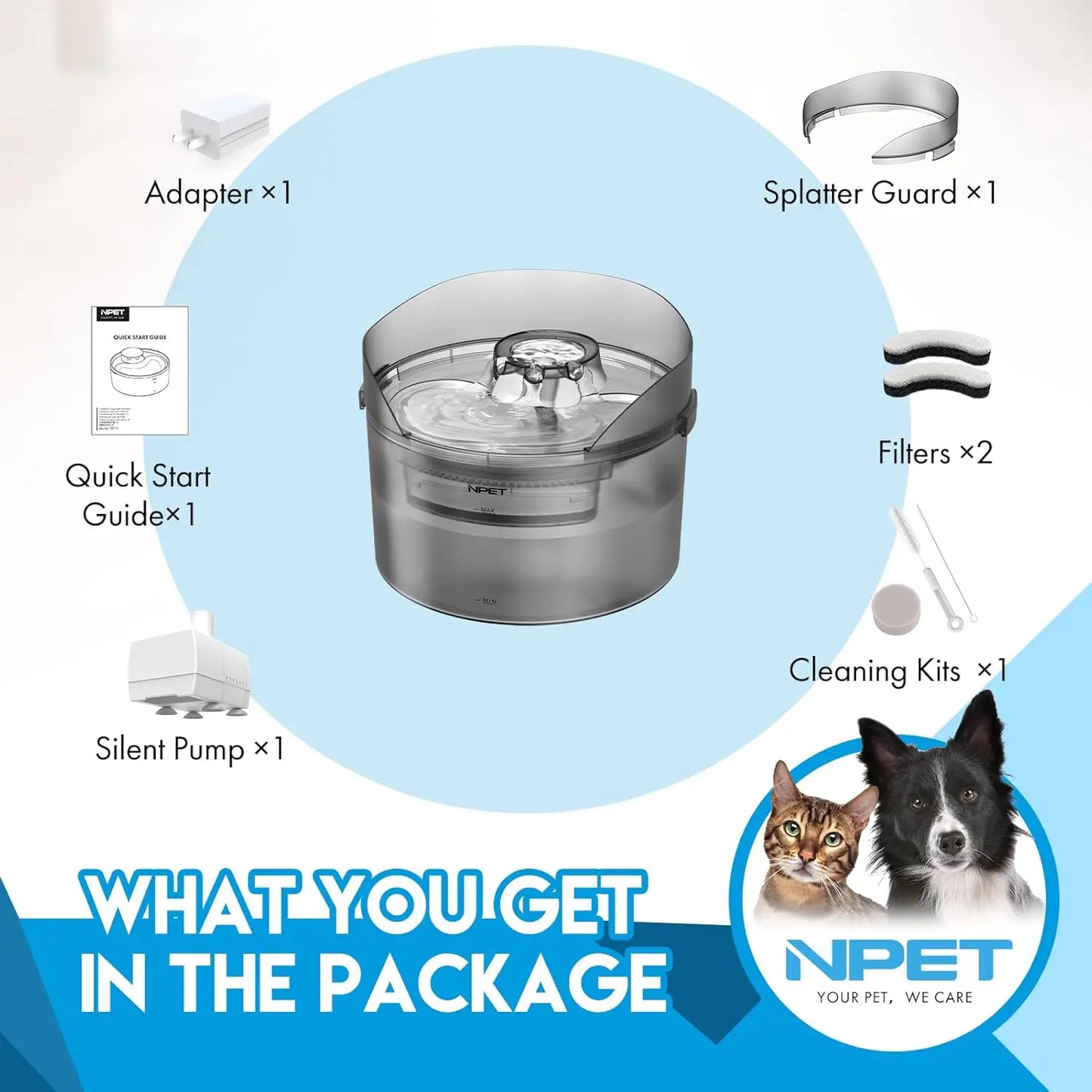 NPET DF30 Dog Water Fountain 2 Gallon Automatic Bowl