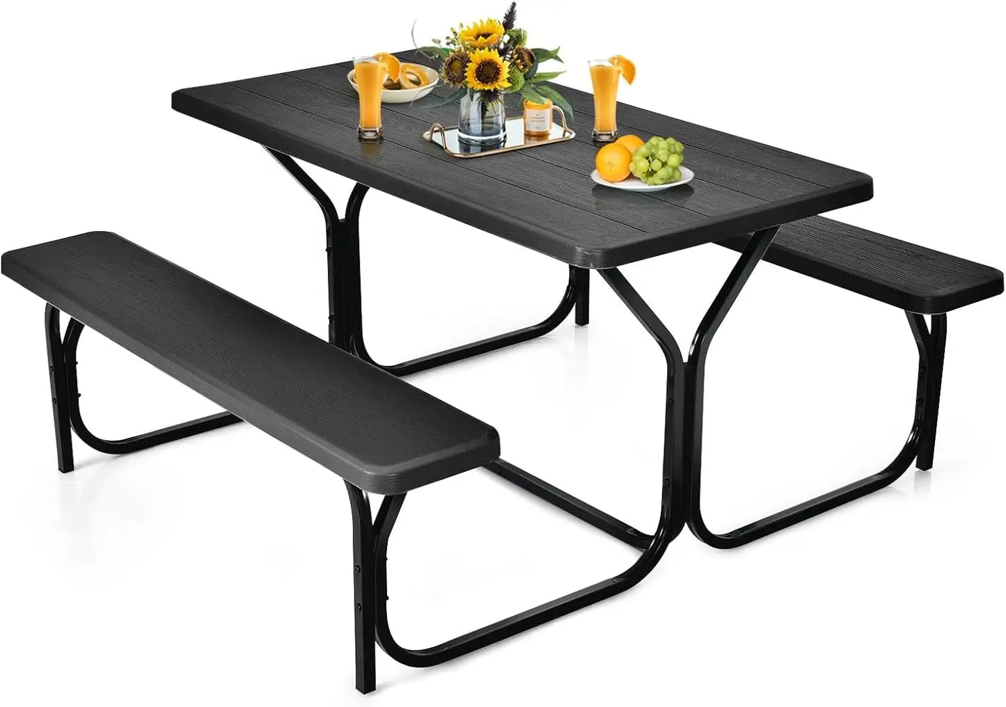 Plastic Table w/Steel Frame & Wood-Like Texture