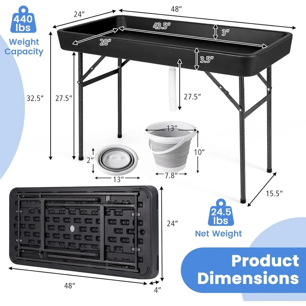 4 FT Folding Ice Cooler Table, No Assembly,