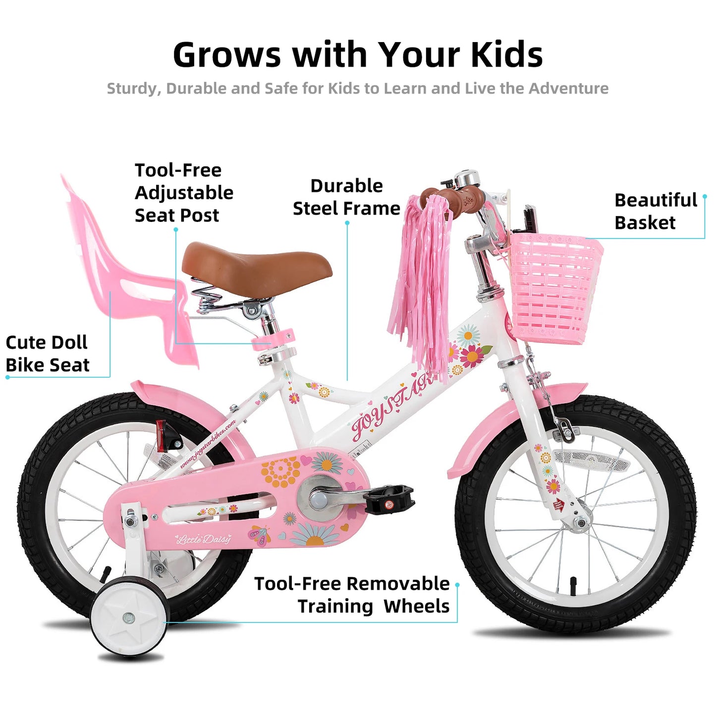 JOYSTAR Kids Bike for Ages 2-7 with Doll Seat & Streamers