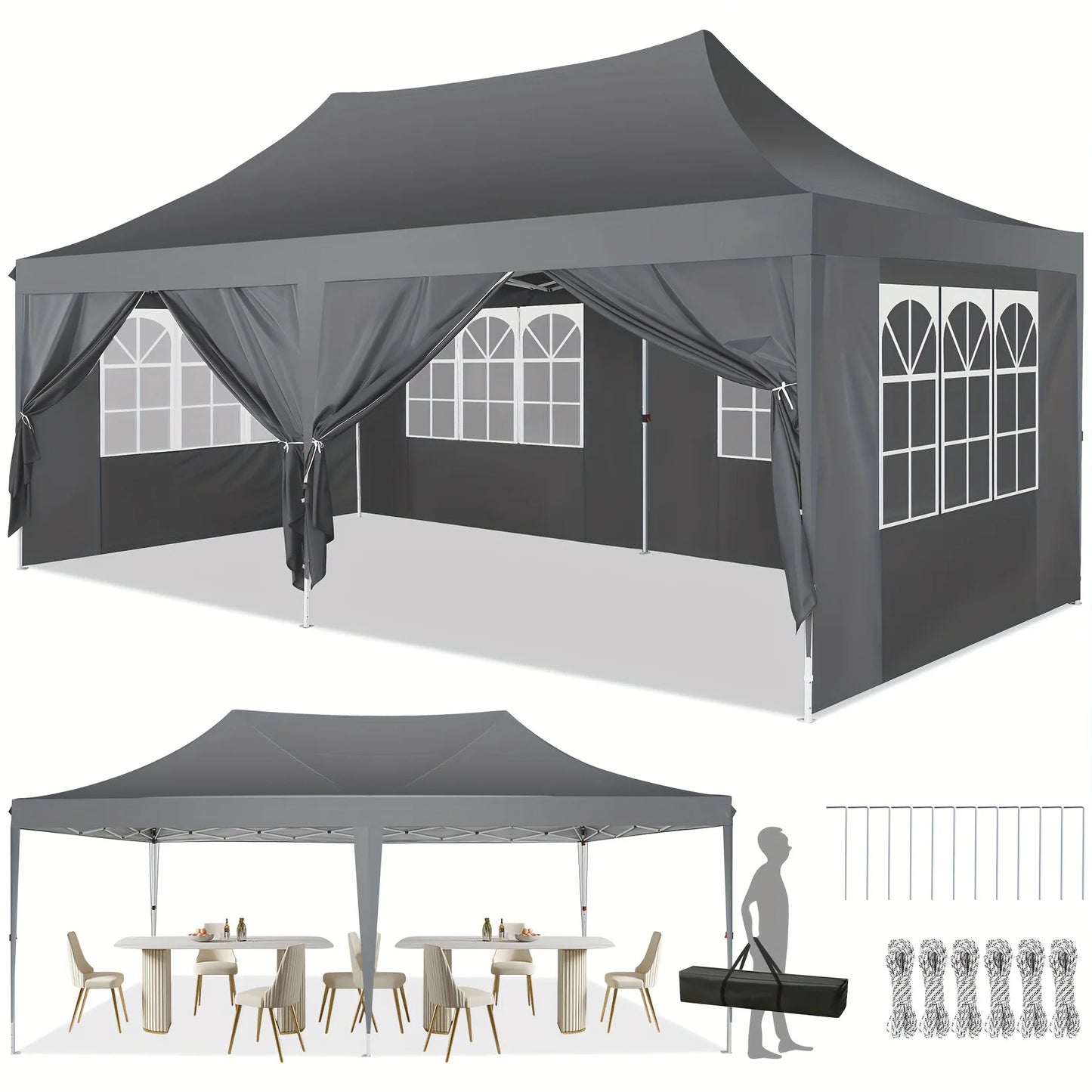 10x20 Pop Up Canopy Tent with 6 Sidewalls for Events