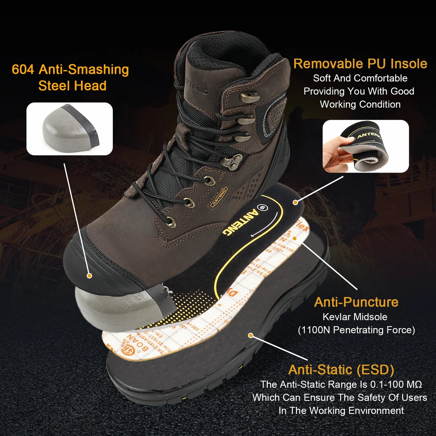 Men's ESD Work Boots with Steel Toe Cap