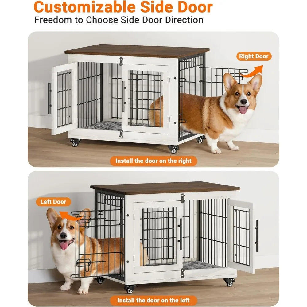 Wooden Dog Kennel Indoor with Double Doors for Pets