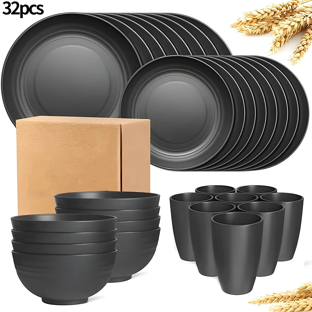 32pcs Tableware Set, Include Plates, Bowls Cups Essentials