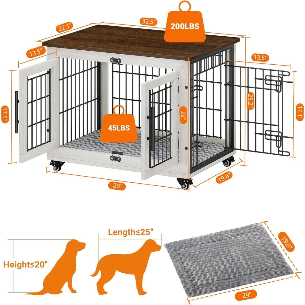 Wooden Dog Kennel Indoor with Double Doors for Pets