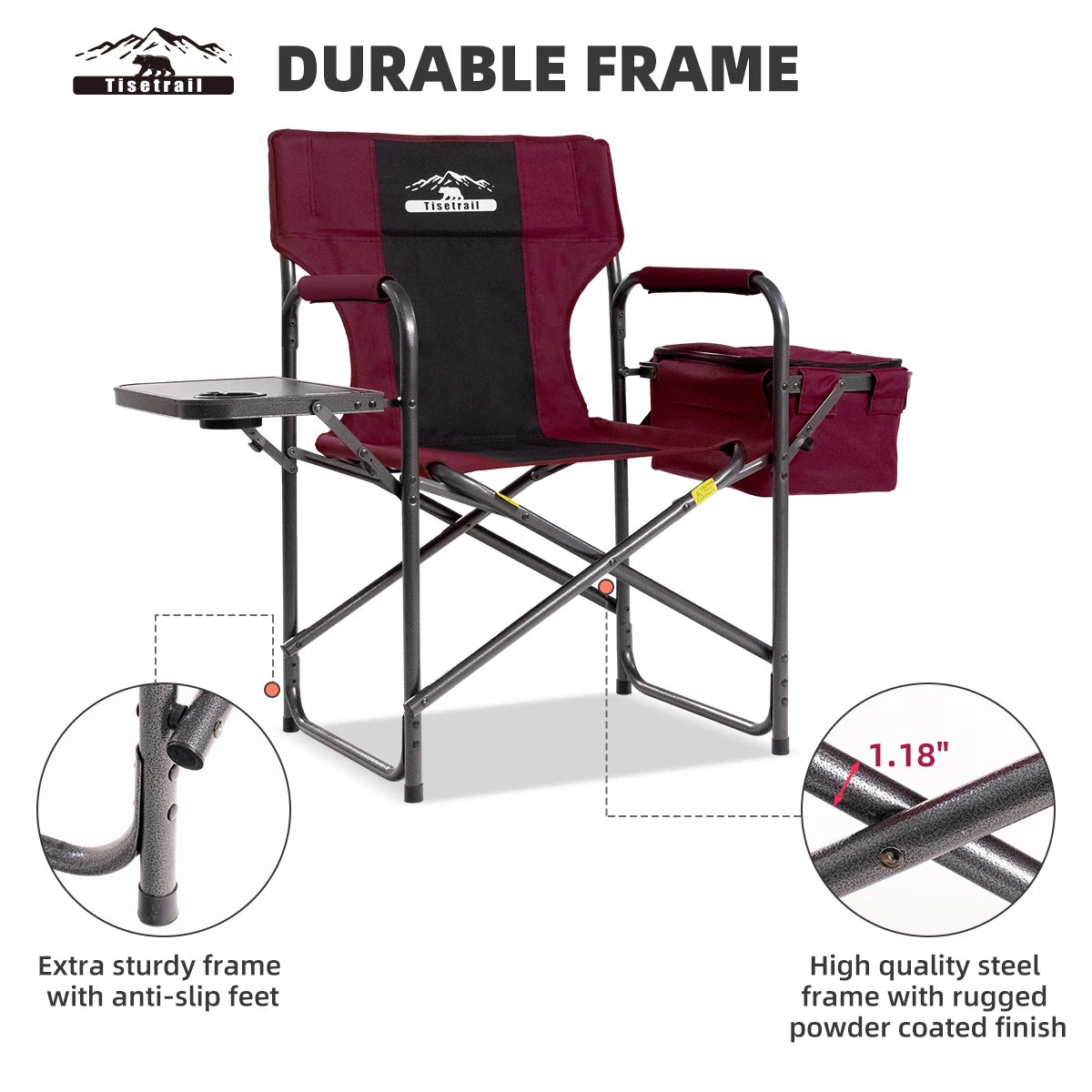 Camping Chair w/Cooler Bag & Side Tray for Outdoor Comfort