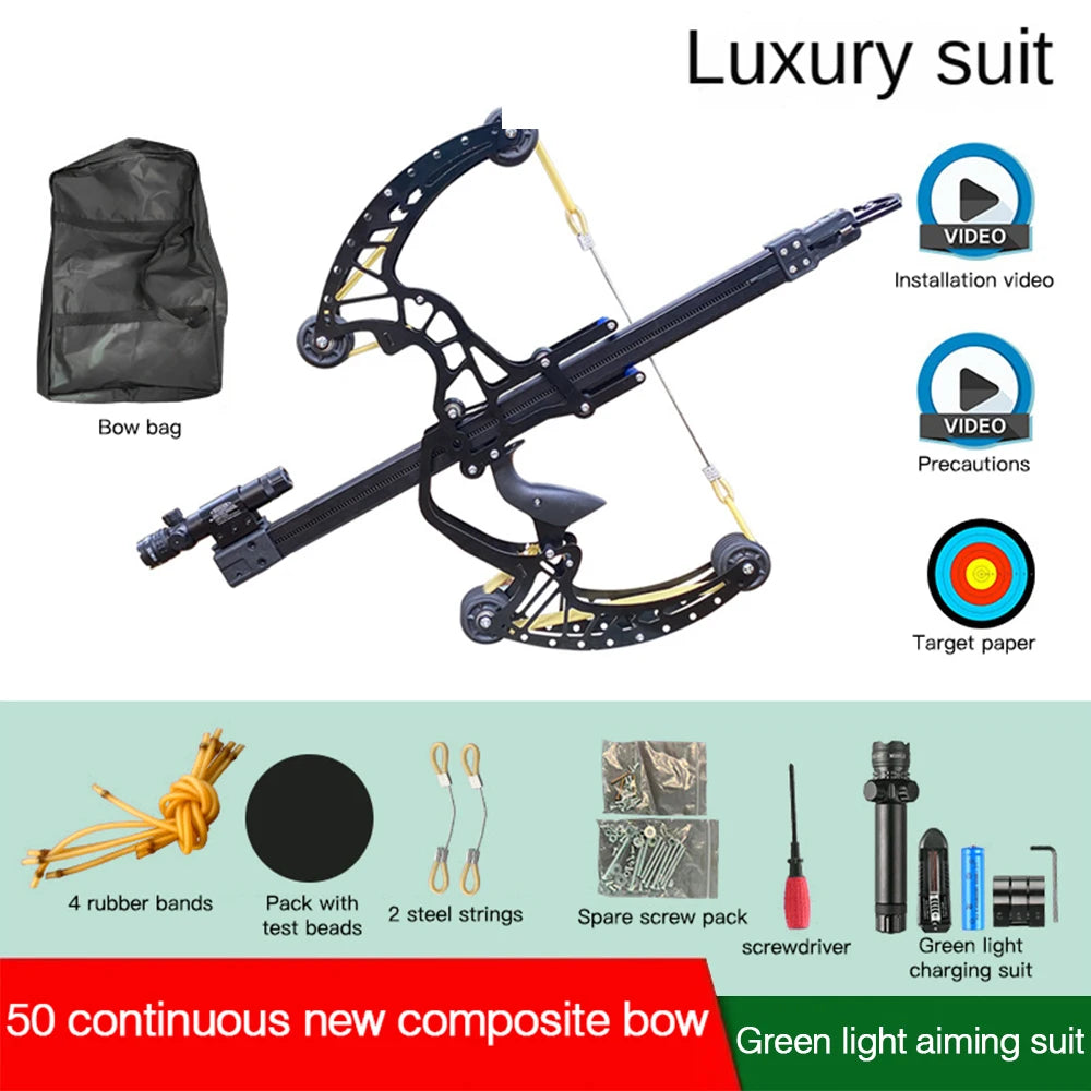 All-metal 50-round compound bow and arrow