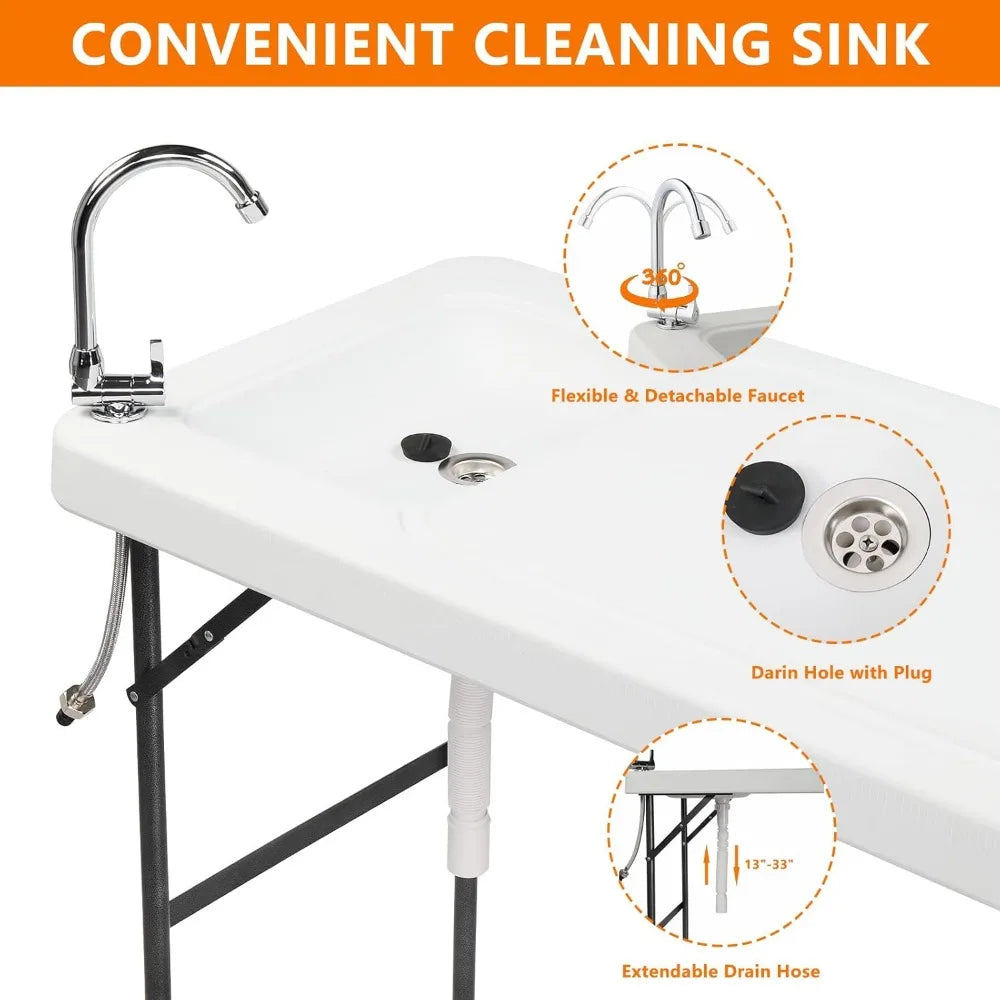 45" Fish Station with Sink, 360° Stainless