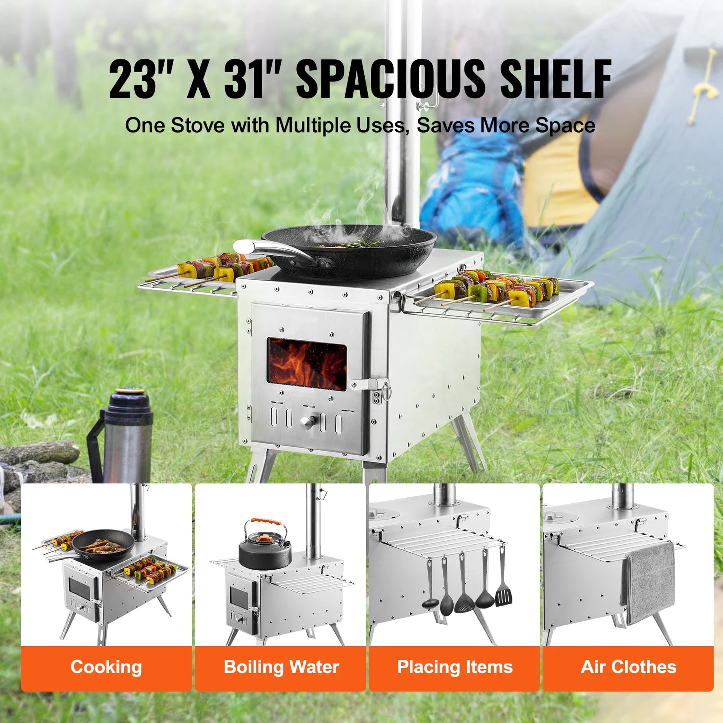 Wood 86 inch Stainless Steel Camping Stove