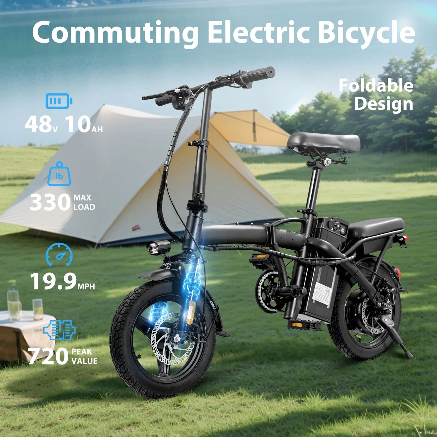 400W Motor Adult Electric Bicycle Foldable With Seat Basket