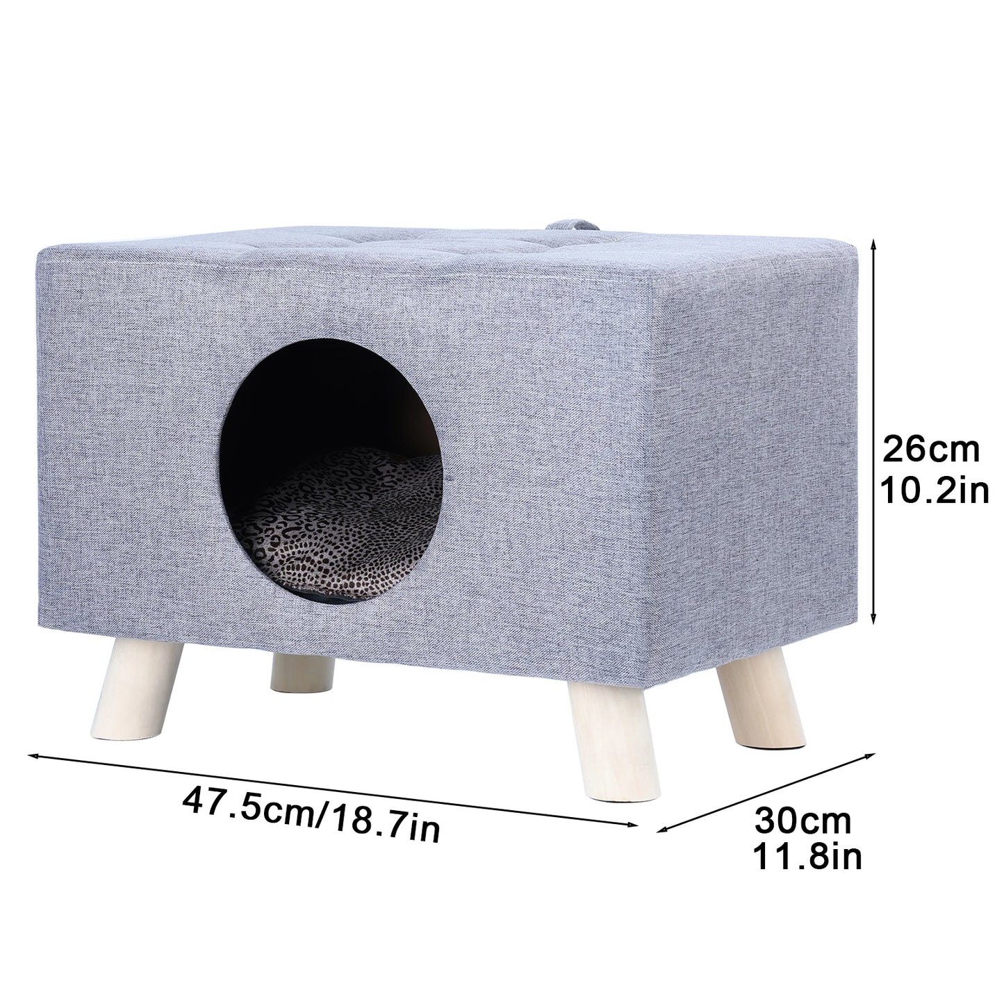 Cat Nest Pet House Bench Wood Cat Cave with Mat Stool
