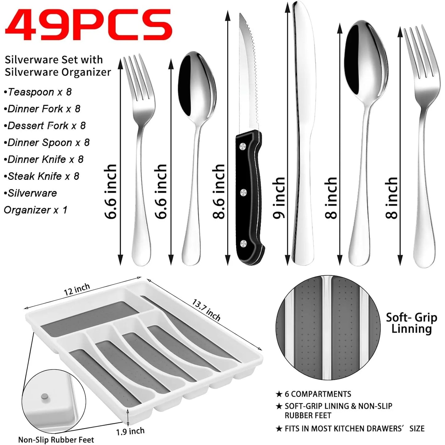 49-Piece Stainless, Service for 8 with Steak Knives