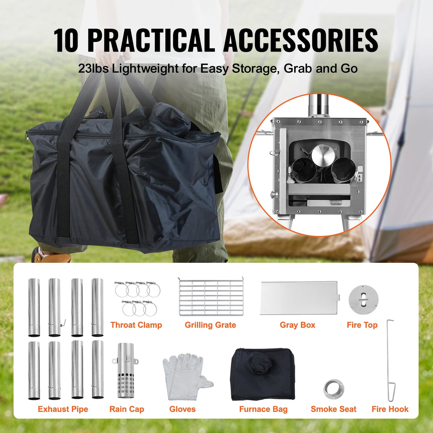 Wood 86 inch Stainless Steel Camping Stove