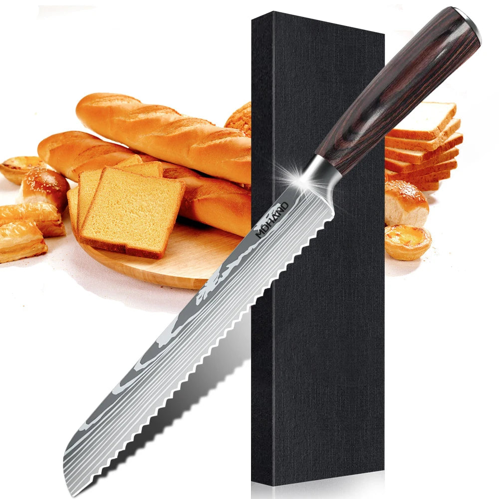 1-10PCS Knife Set, Damascus Pattern Stainless Steel