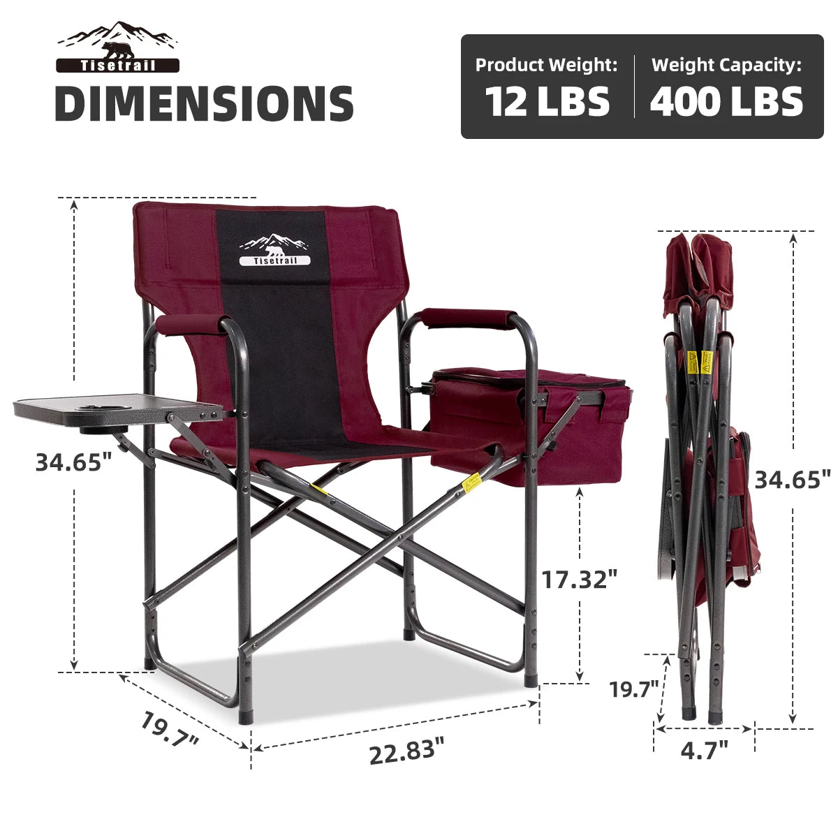 Camping Chair w/Cooler Bag & Side Tray for Outdoor Comfort