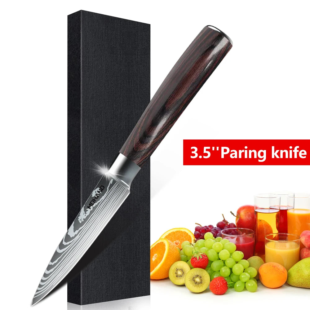 1-10PCS Knife Set, Damascus Pattern Stainless Steel