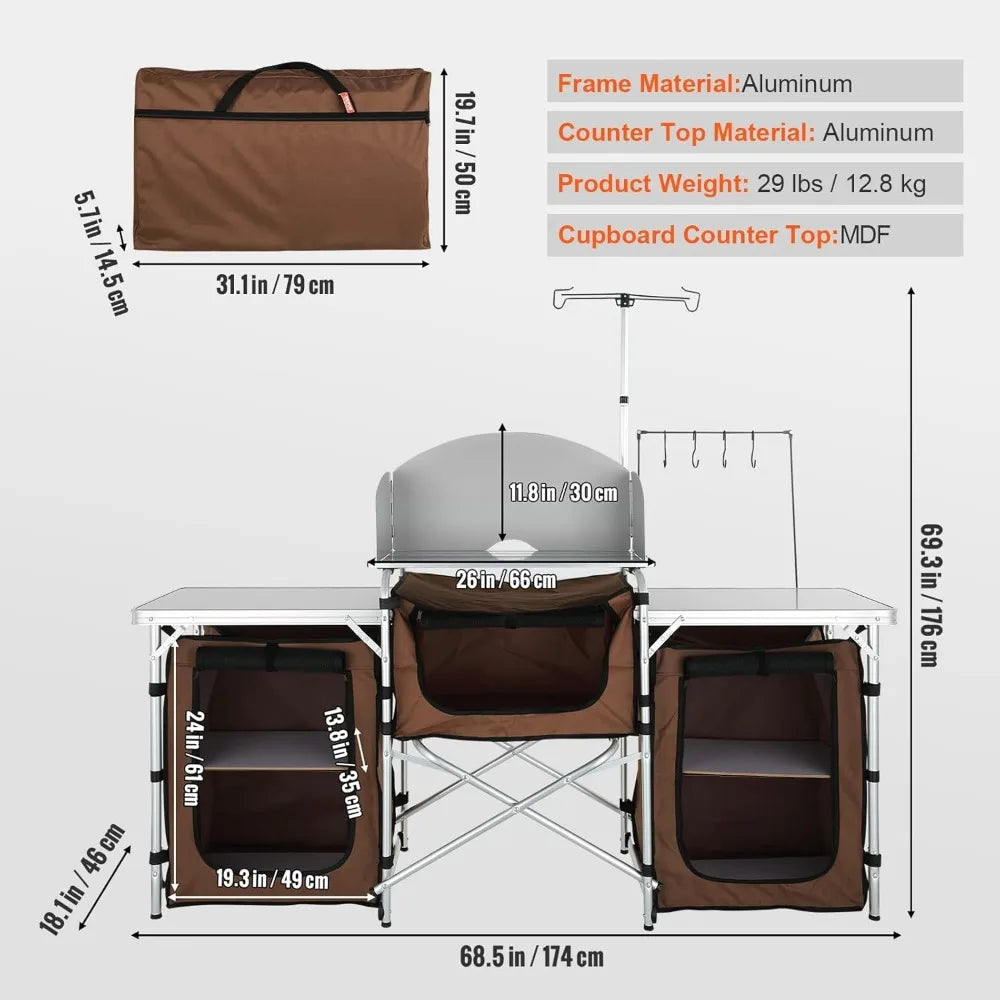 Folding Kitchen Table With Carrying Bag And 3 Cupboard