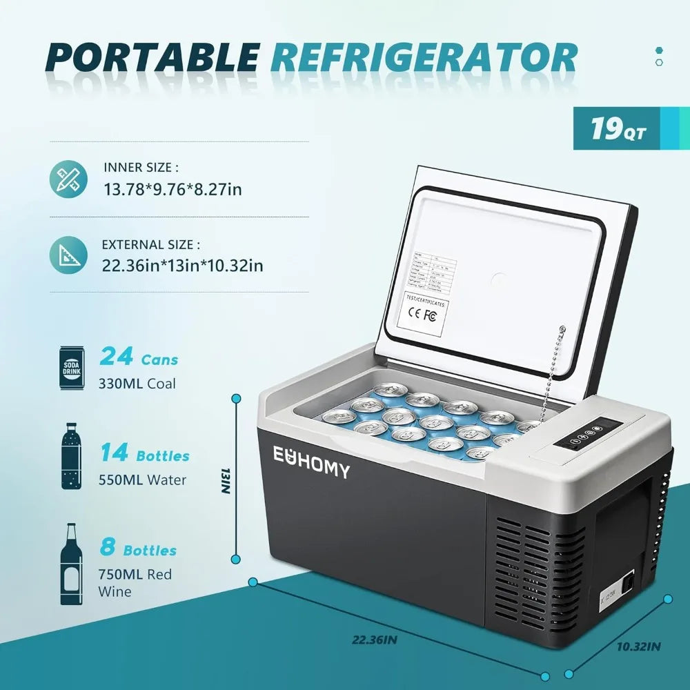19QT Portable Refrigerator Freezer -4℉~50℉ 12/24V DC 110-240V AC