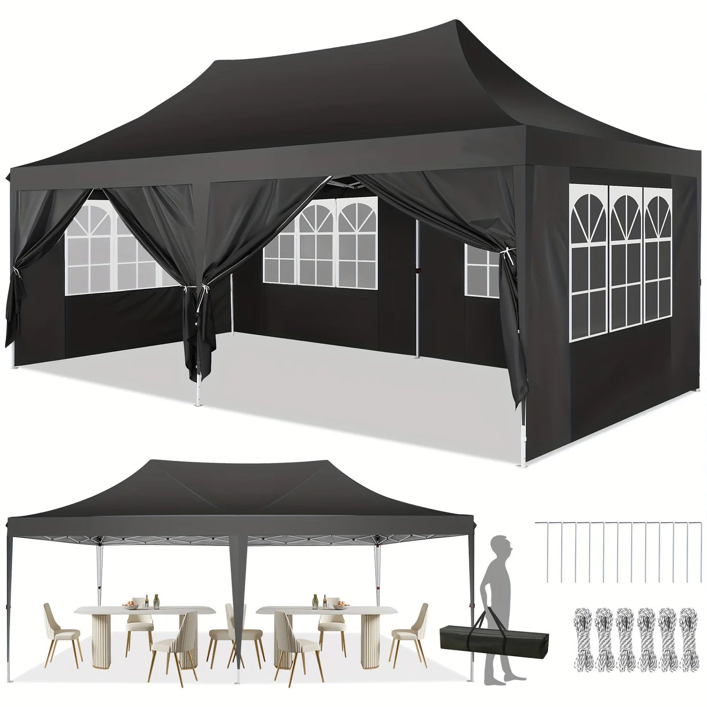 10x20 Pop Up Canopy Tent with 6 Sidewalls for Events