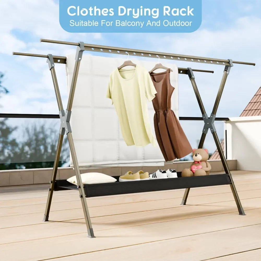 Clothes Rack Foldable -- 42 Hooks and Drying Mesh
