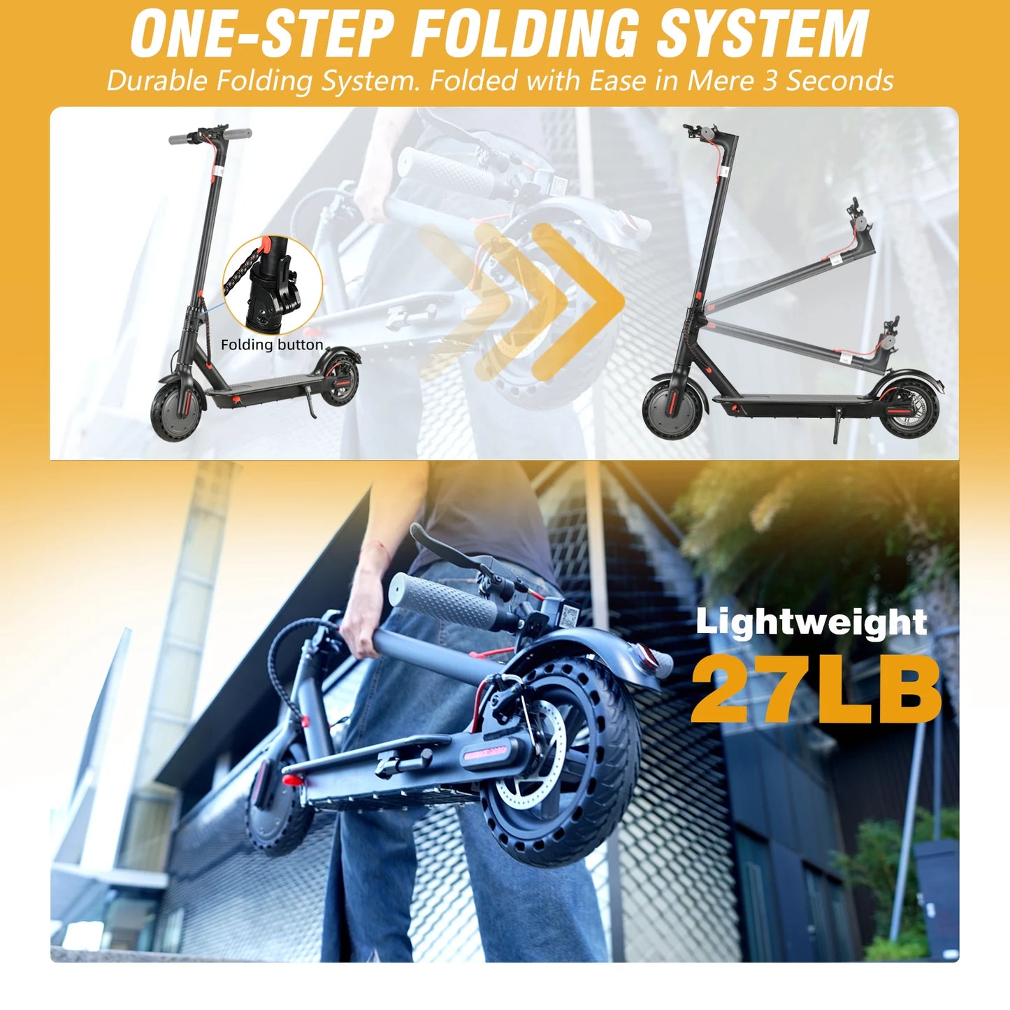 Black 350W Electric Scooter with Phone Holder for Adults