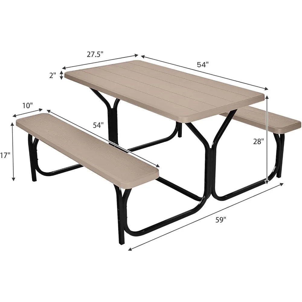 Plastic Table w/Steel Frame & Wood-Like Texture