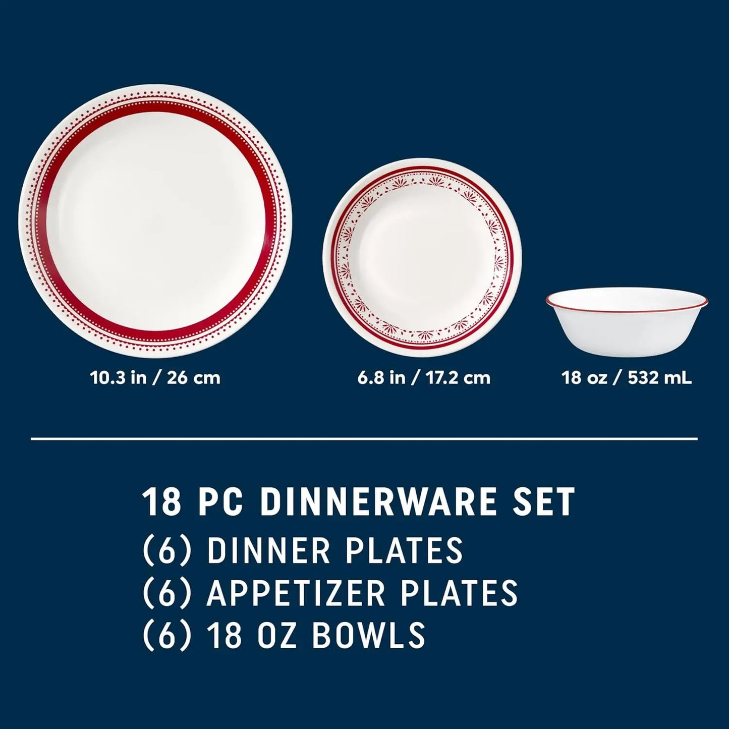 18-PC Dinnerware, Glass, Microwave and Dishwasher Safe