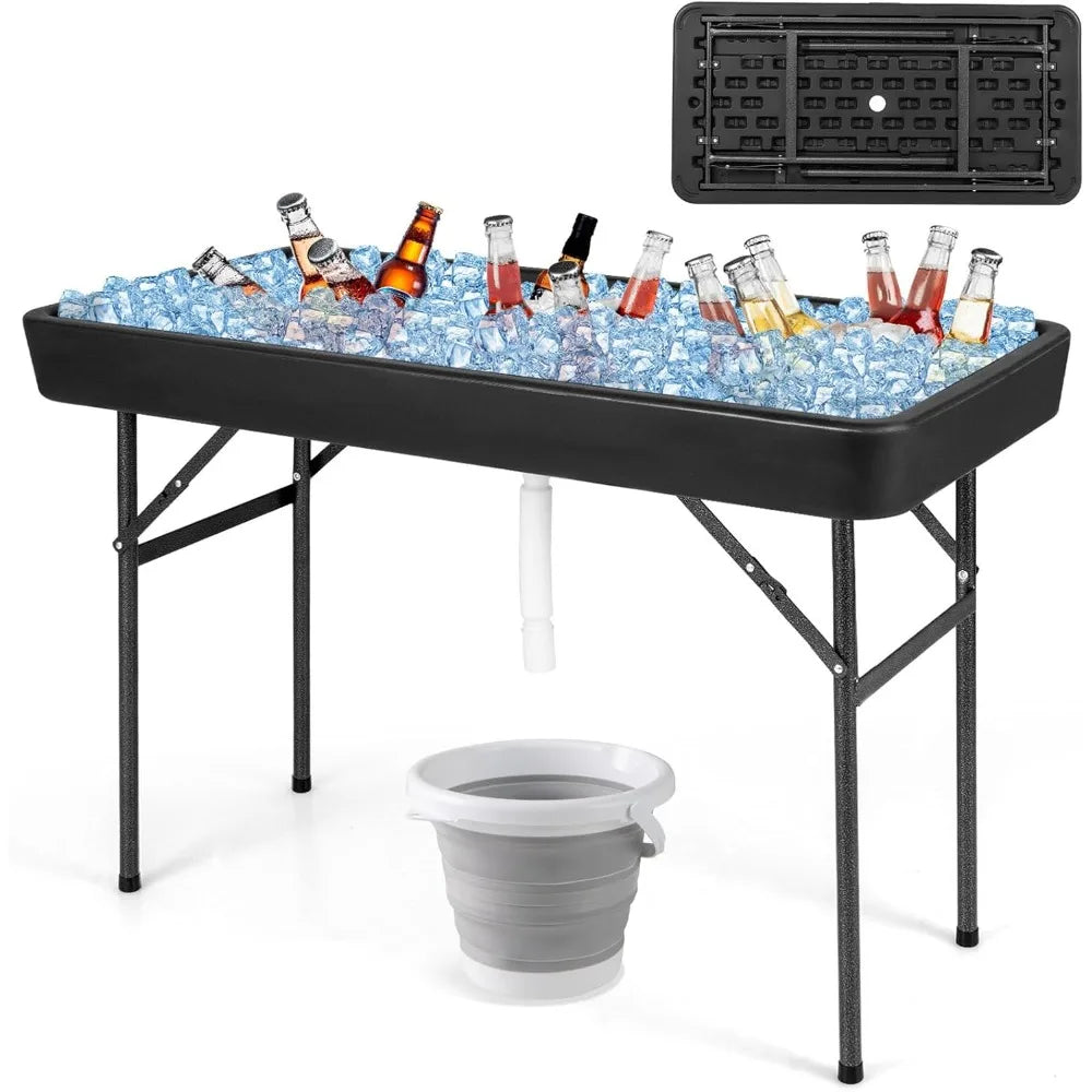 4 FT Folding Ice Cooler Table, No Assembly,