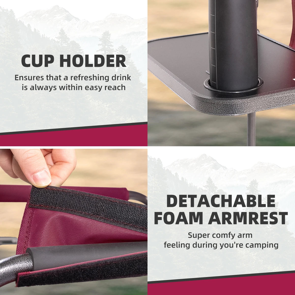 Camping Chair w/Cooler Bag & Side Tray for Outdoor Comfort