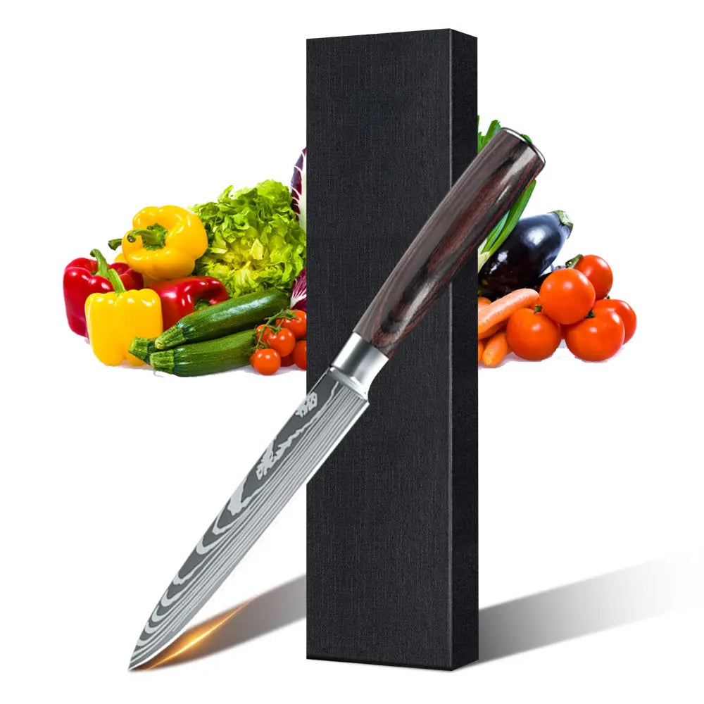 1-10PCS Knife Set, Damascus Pattern Stainless Steel