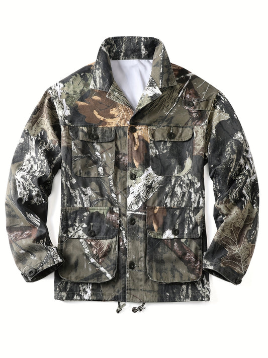 Mens Camo Jacket Cotton Coat With Pockets Adjustable Hem