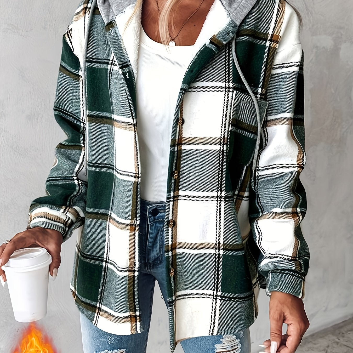 CHICME Plaid Hooded Jacket With Fleece Lining Cozy Winter Coat Machine Washable