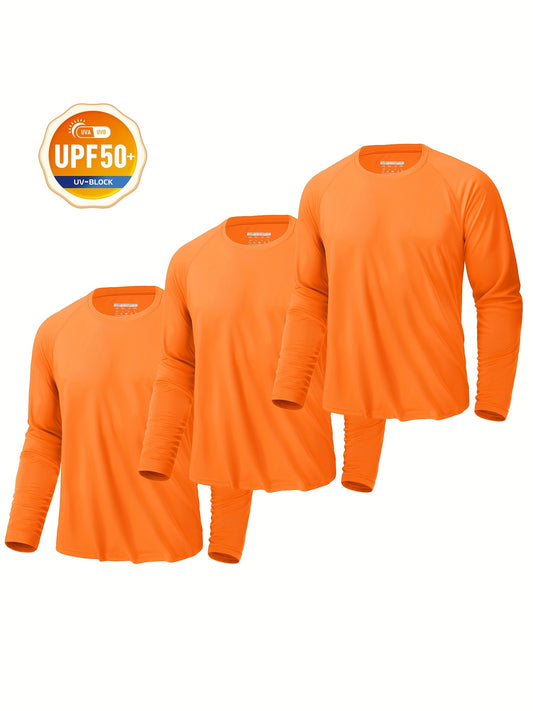 KEFITEVD 3 Pack Men's UPF 50 Long Sleeve T Shirts Orange