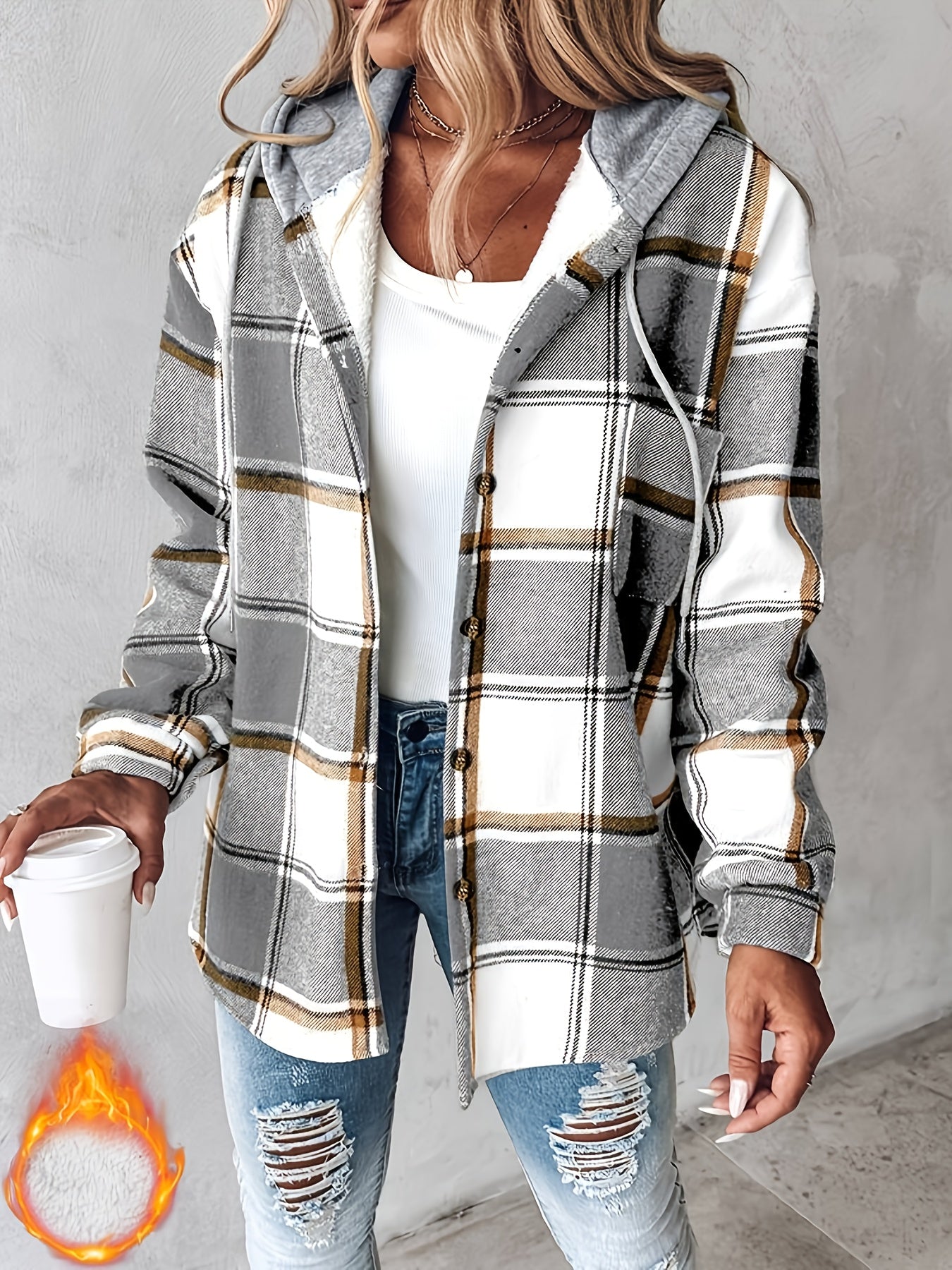 CHICME Plaid Hooded Jacket With Fleece Lining Cozy Winter Coat Machine Washable