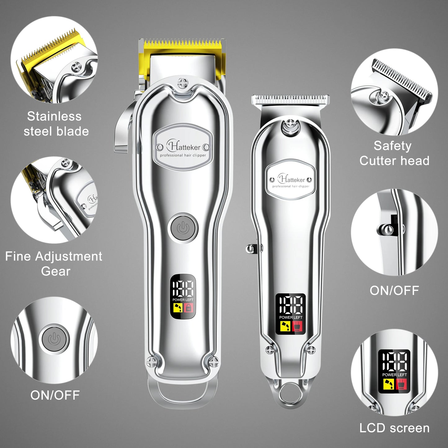 Hatteker Professional Hair Clipper Cordless Electric Trimmer For Barbers